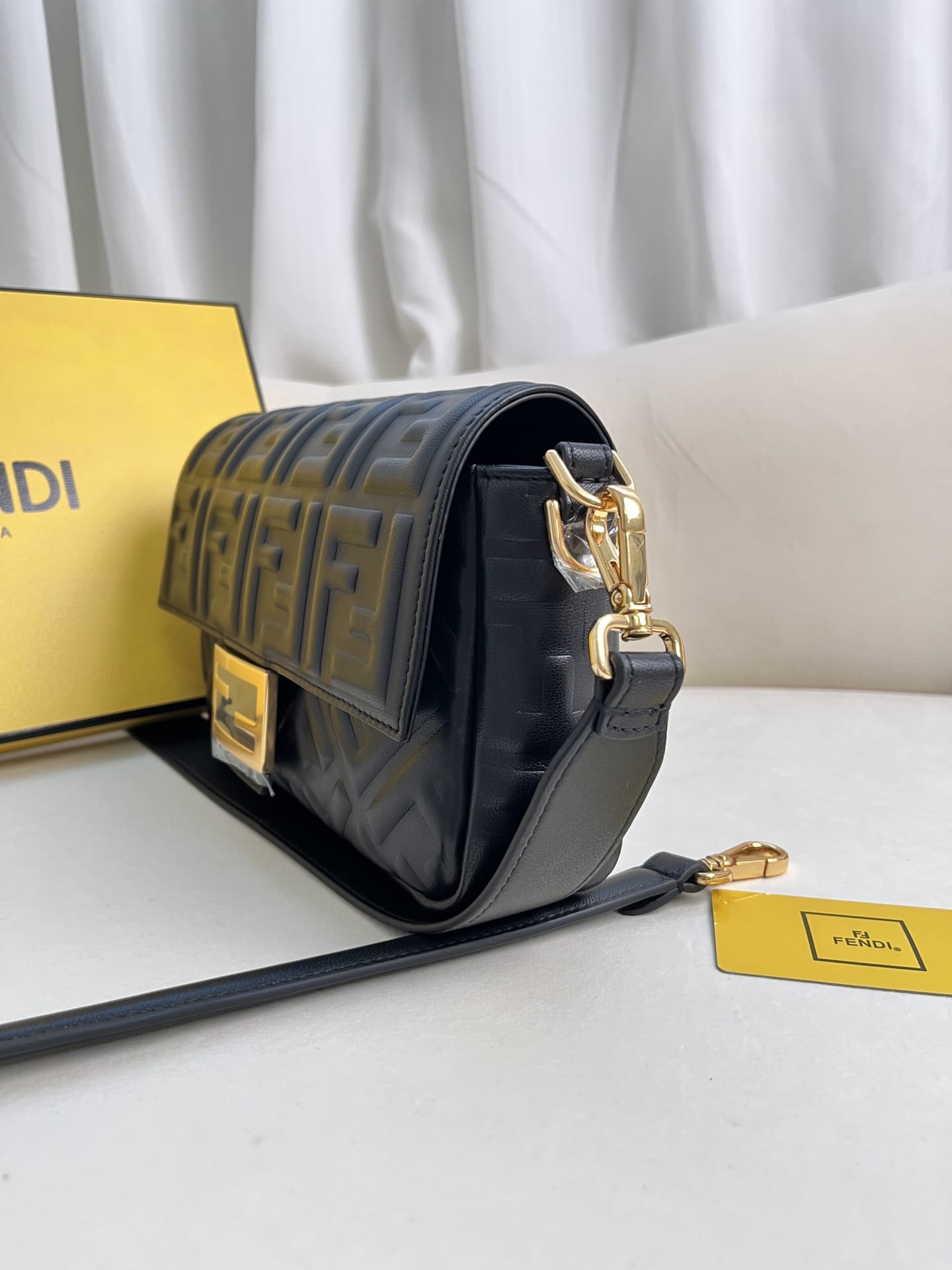 FENDI TIMELESS Baguette Black Nappa Leather Bag With FF Motif