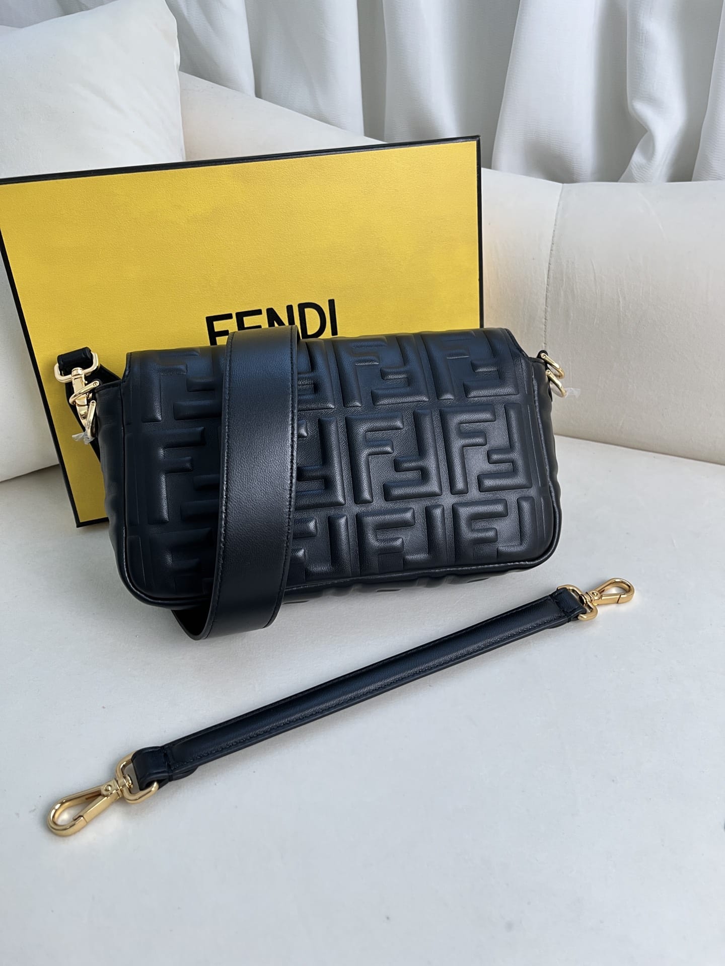 FENDI TIMELESS Baguette Black Nappa Leather Bag With FF Motif