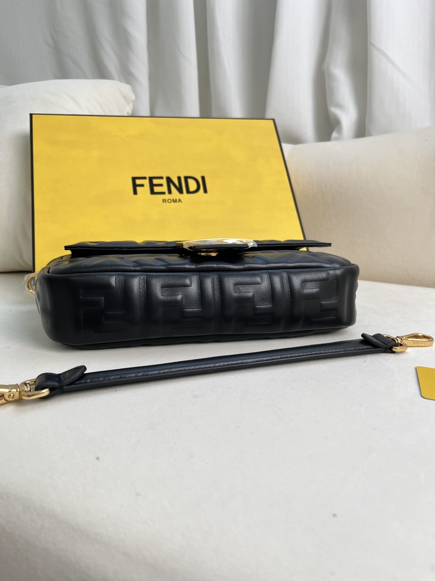 FENDI TIMELESS Baguette Black Nappa Leather Bag With FF Motif