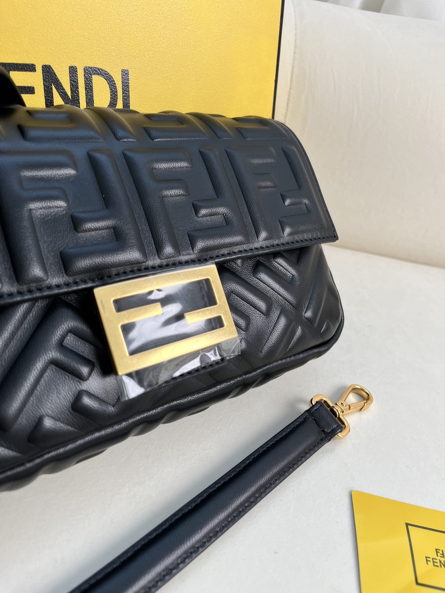 FENDI TIMELESS Baguette Black Nappa Leather Bag With FF Motif