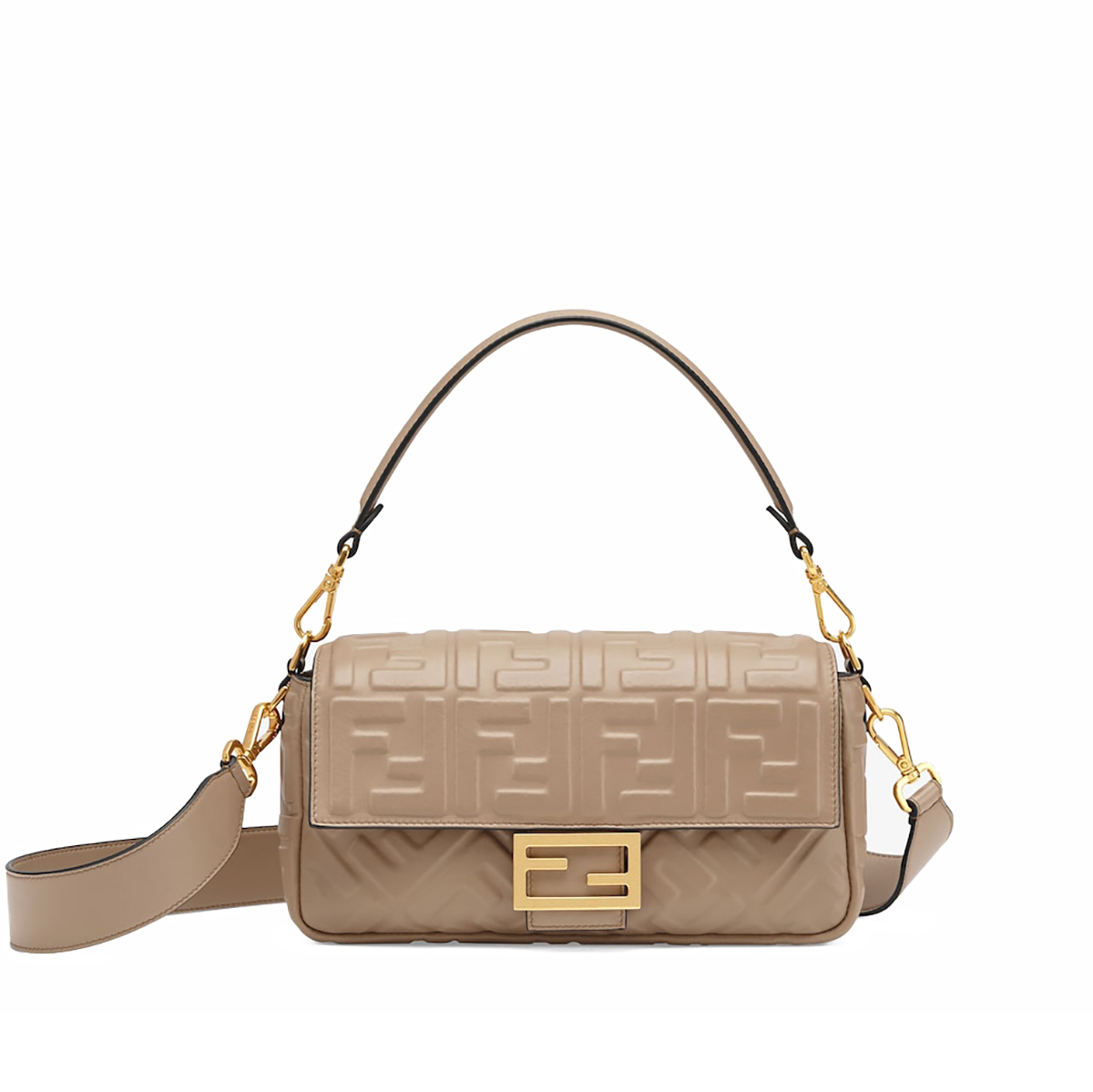 FENDI TIMELESS Baguette Dove Gray Nappa Leather Bag With FF Motif