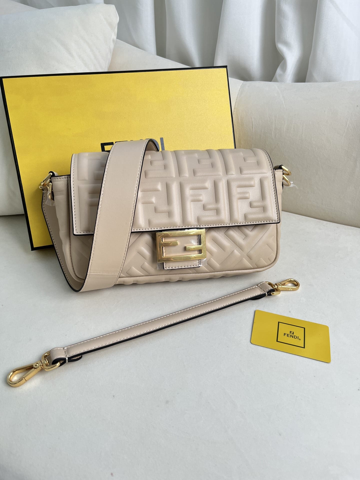 FENDI TIMELESS Baguette Dove Gray Nappa Leather Bag With FF Motif