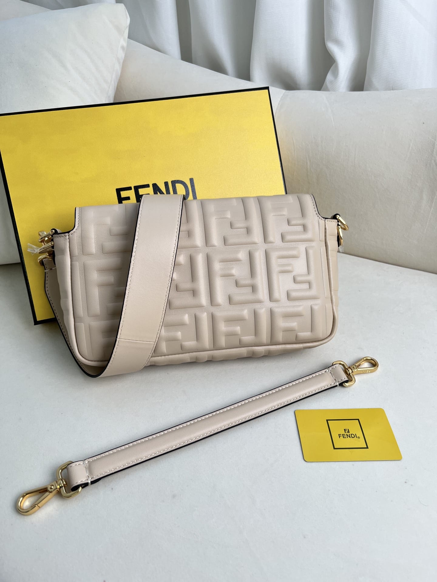 FENDI TIMELESS Baguette Dove Gray Nappa Leather Bag With FF Motif