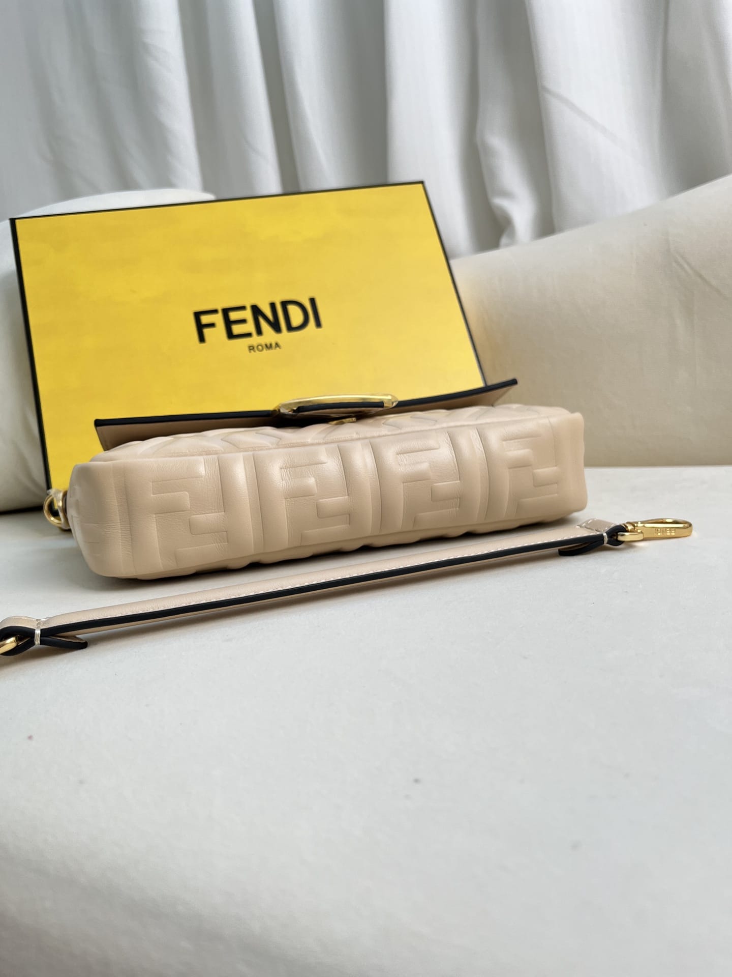 FENDI TIMELESS Baguette Dove Gray Nappa Leather Bag With FF Motif