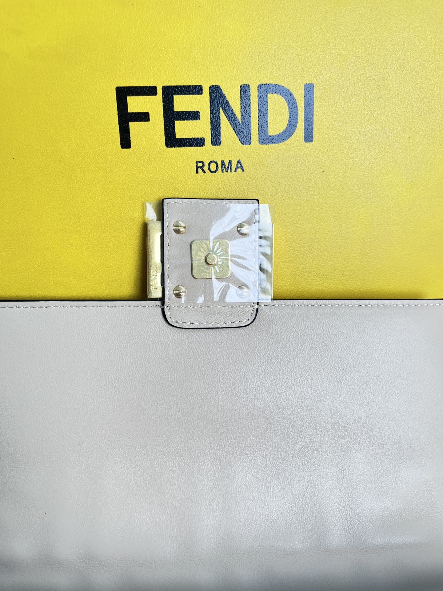 FENDI TIMELESS Baguette Dove Gray Nappa Leather Bag With FF Motif