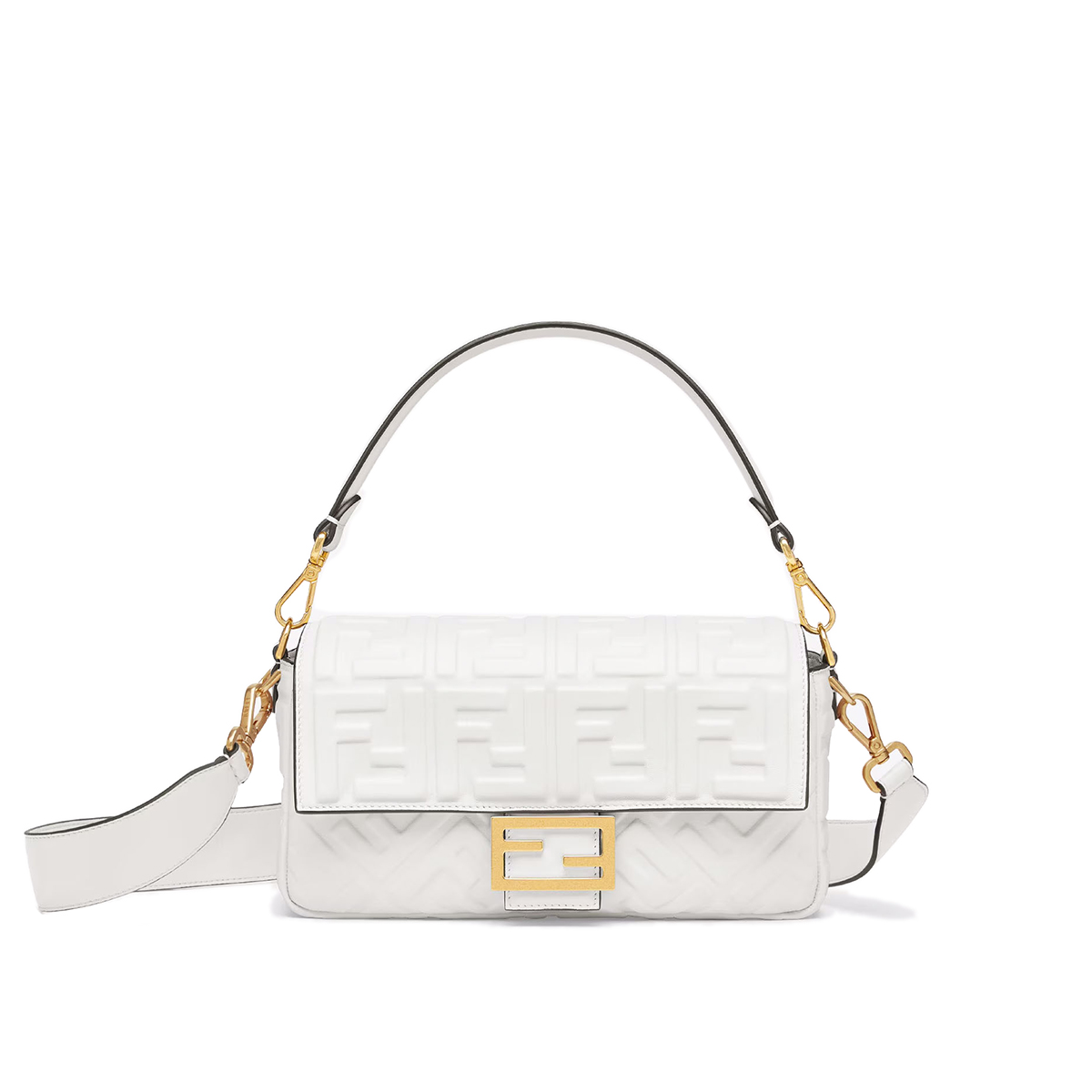 FENDI TIMELESS Baguette White Nappa Leather Bag With FF Motif