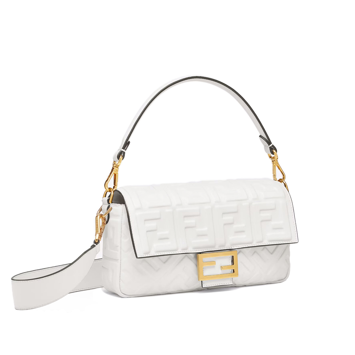 FENDI TIMELESS Baguette White Nappa Leather Bag With FF Motif