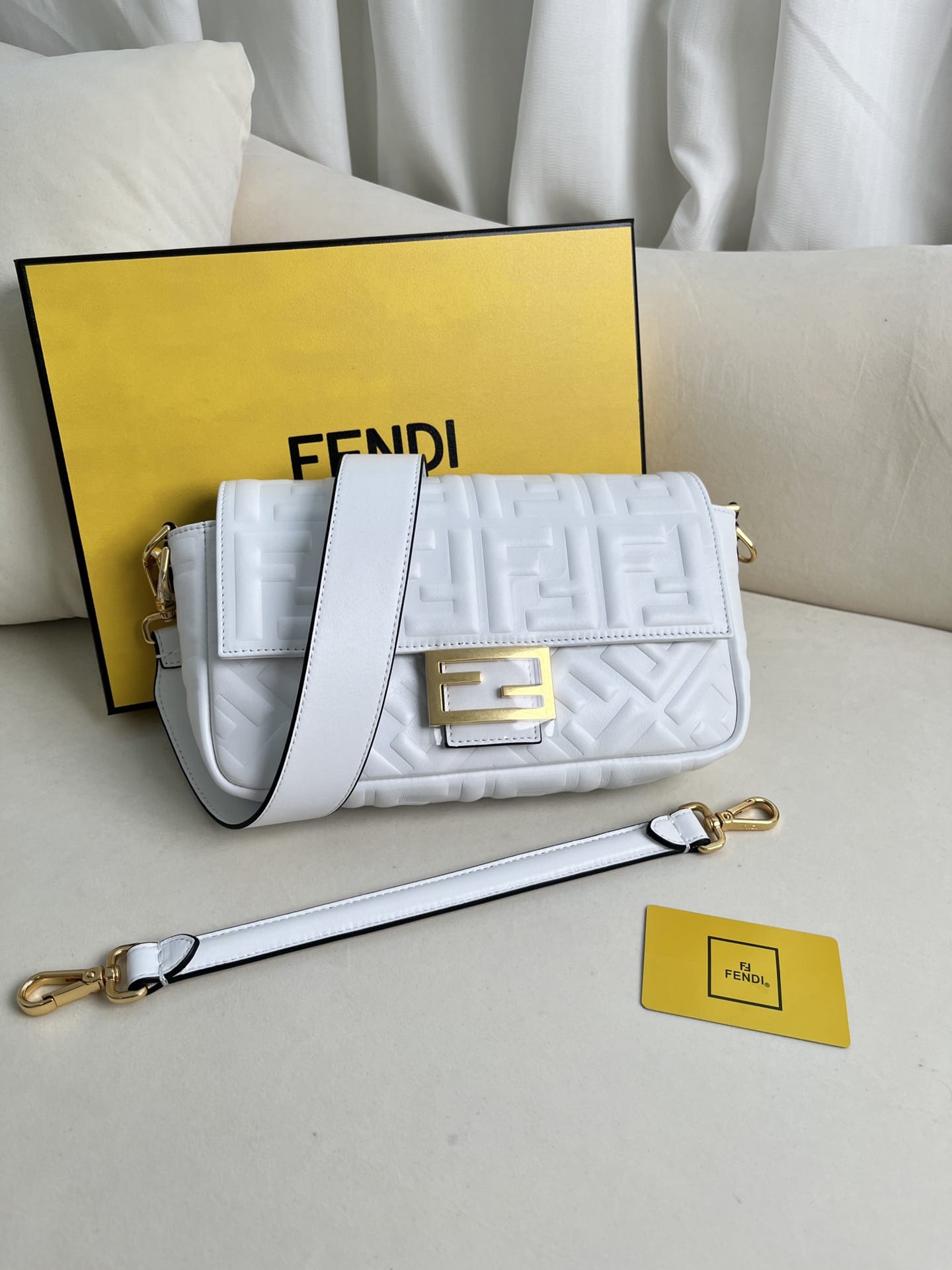 FENDI TIMELESS Baguette White Nappa Leather Bag With FF Motif