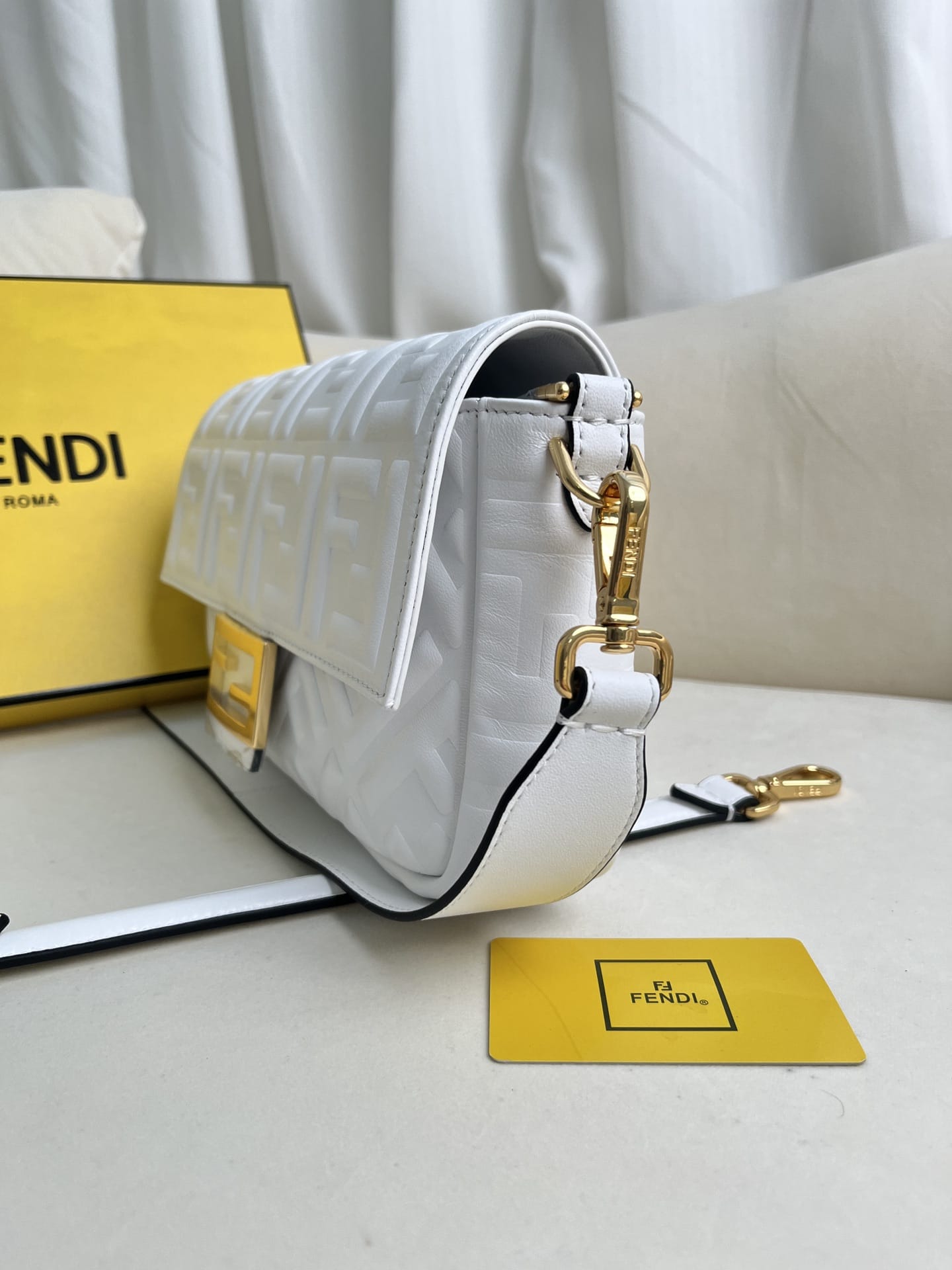 FENDI TIMELESS Baguette White Nappa Leather Bag With FF Motif