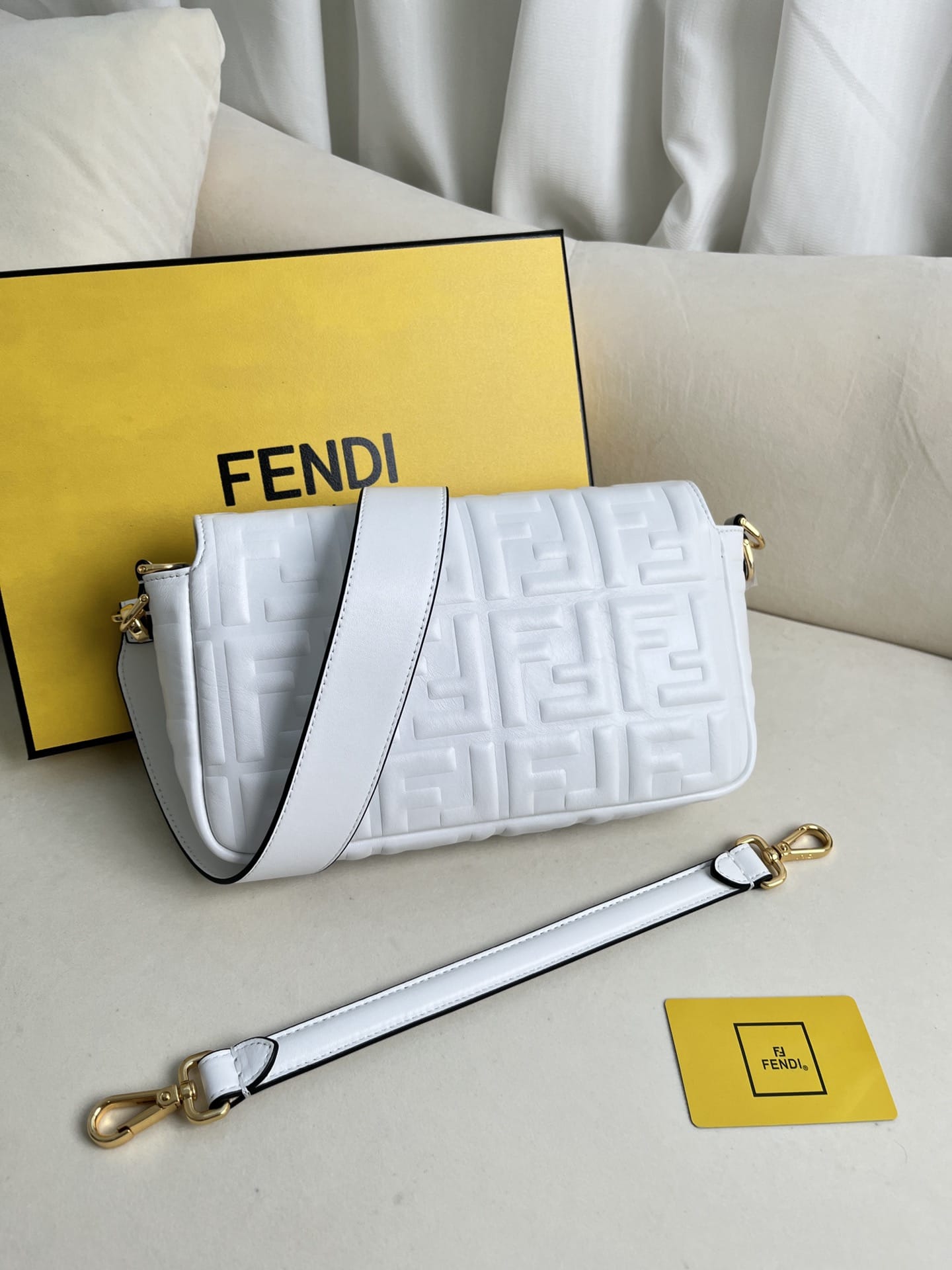 FENDI TIMELESS Baguette White Nappa Leather Bag With FF Motif