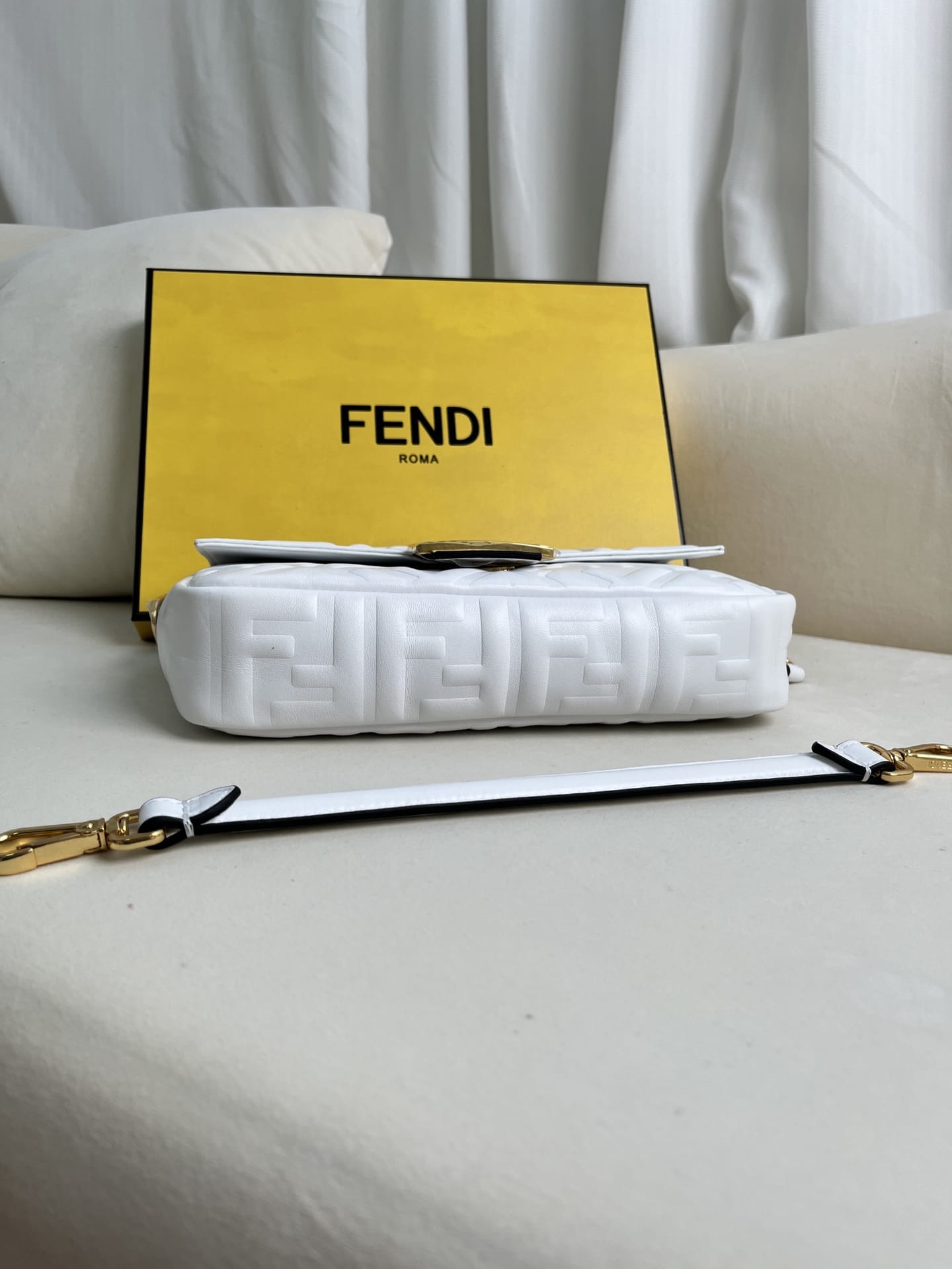 FENDI TIMELESS Baguette White Nappa Leather Bag With FF Motif