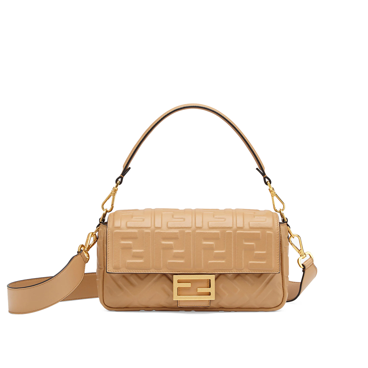 FENDI TIMELESS Baguette Beige Nappa Leather Bag With FF Motif