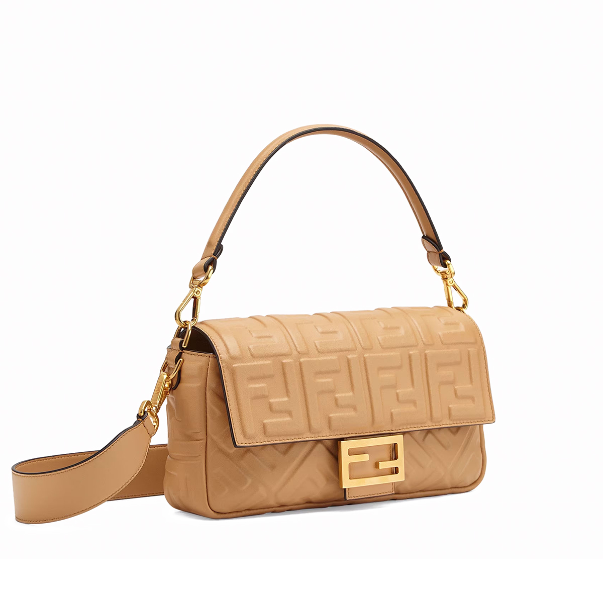 FENDI TIMELESS Baguette Beige Nappa Leather Bag With FF Motif