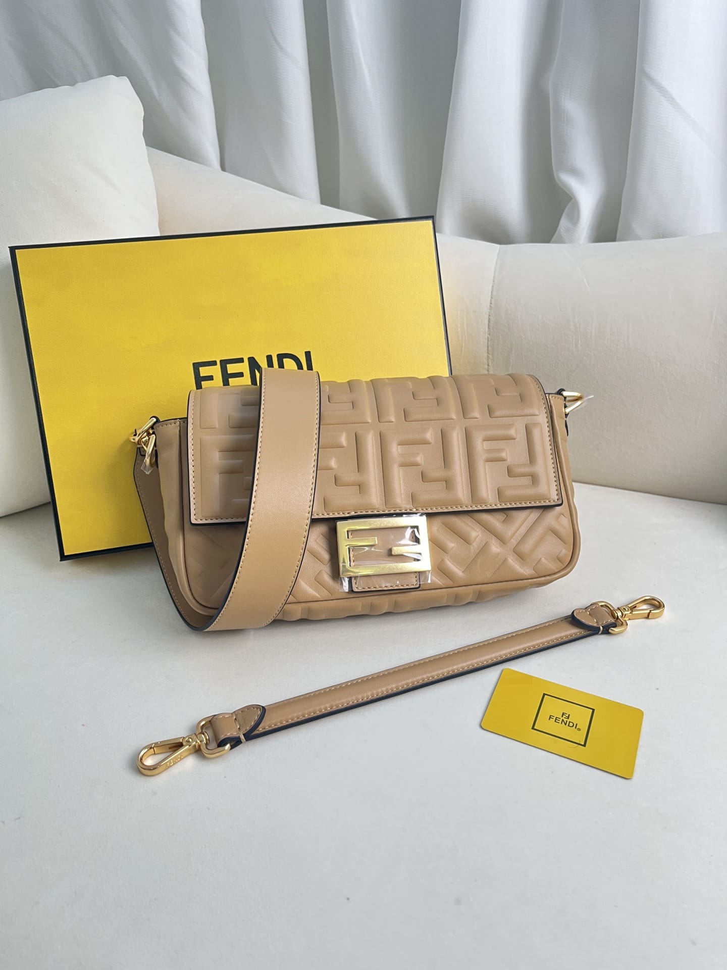 FENDI TIMELESS Baguette Beige Nappa Leather Bag With FF Motif