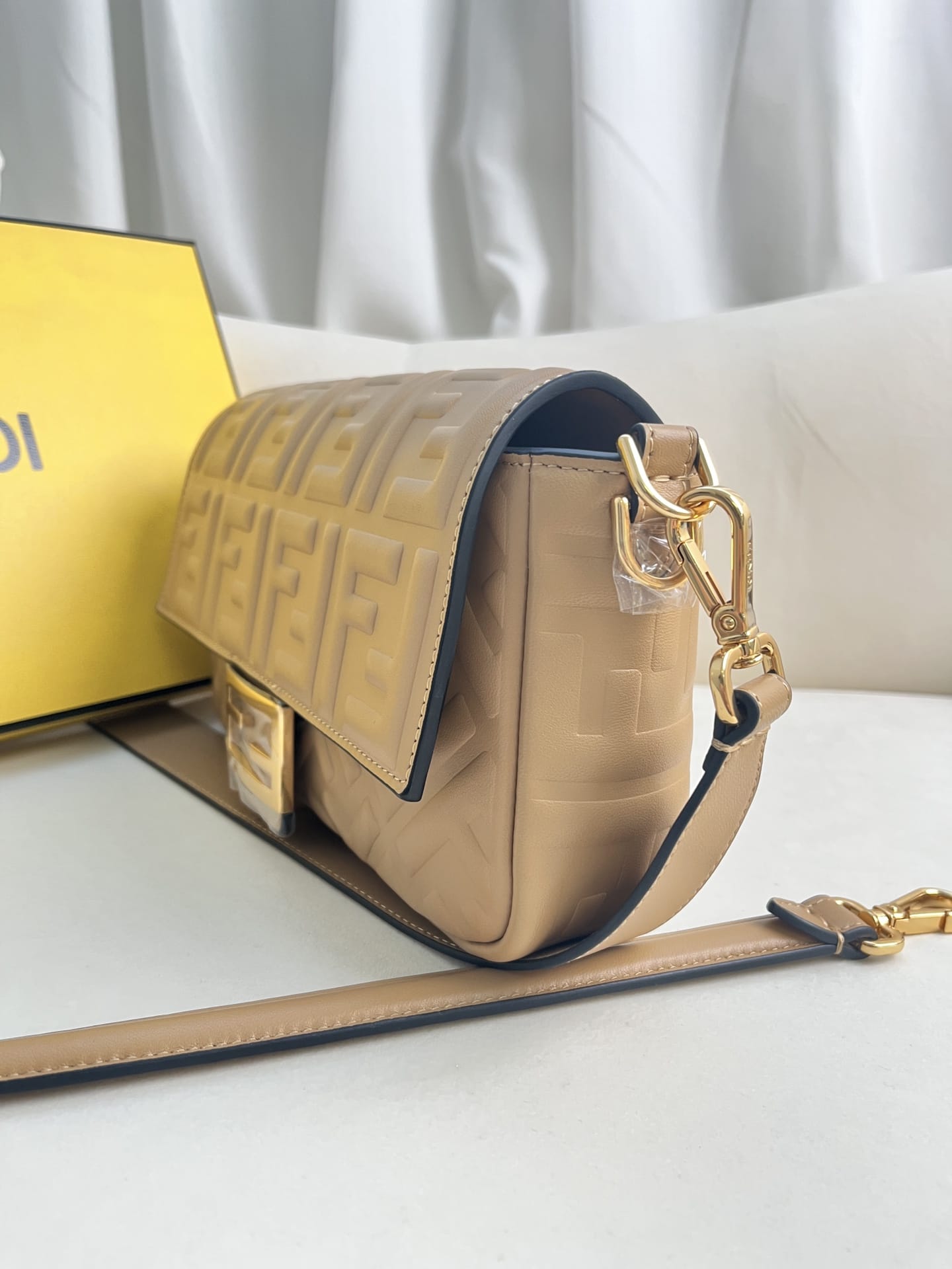 FENDI TIMELESS Baguette Beige Nappa Leather Bag With FF Motif