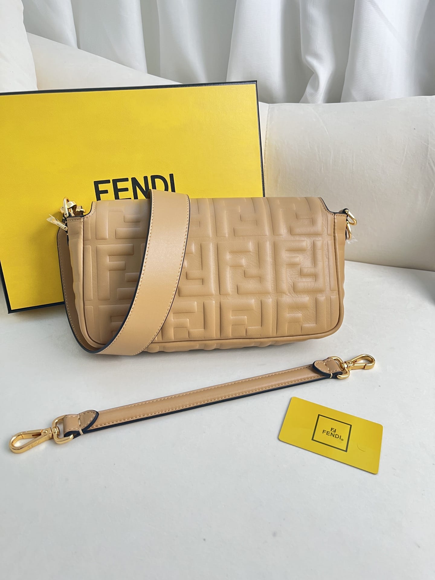 FENDI TIMELESS Baguette Beige Nappa Leather Bag With FF Motif