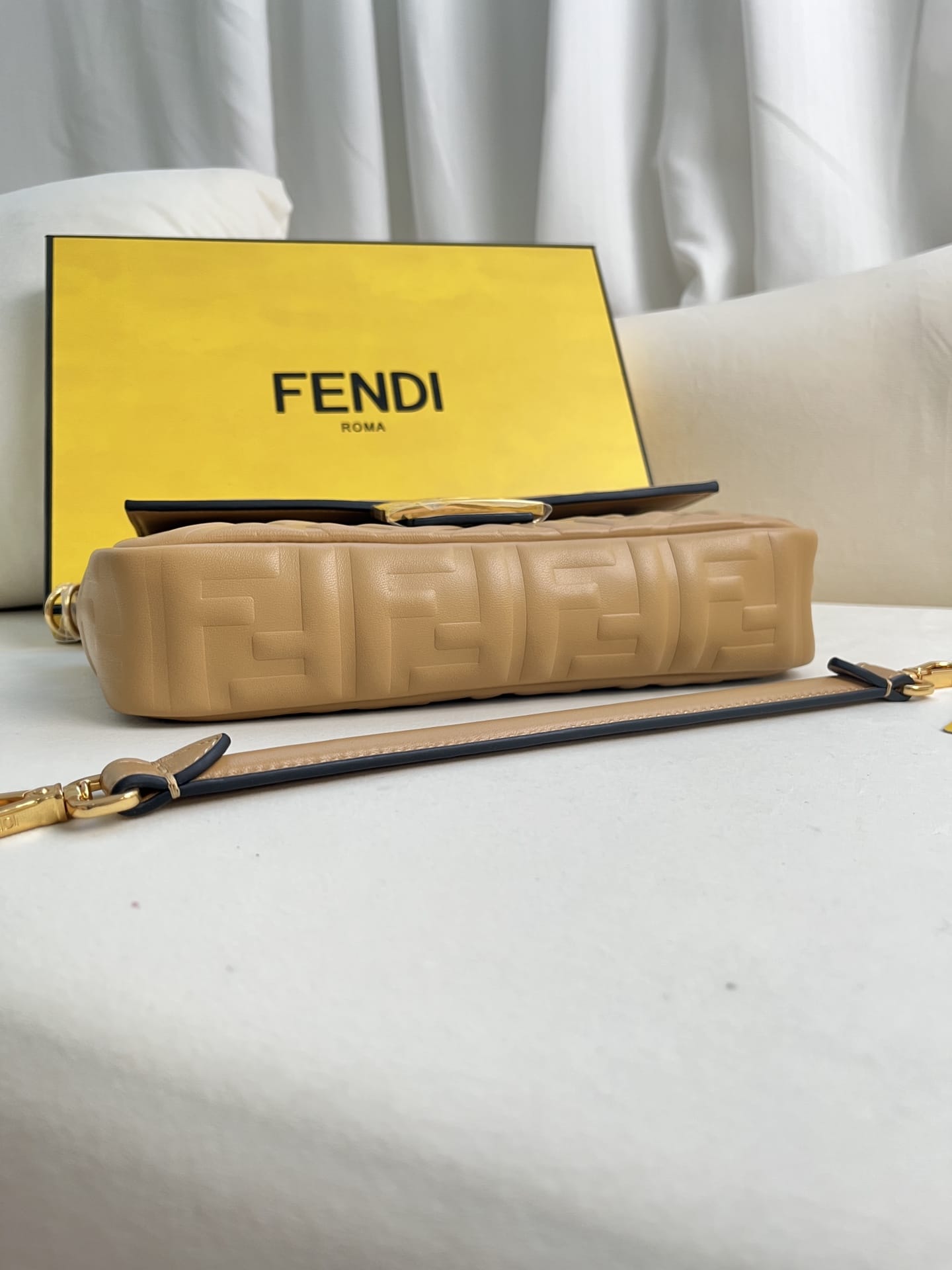 FENDI TIMELESS Baguette Beige Nappa Leather Bag With FF Motif