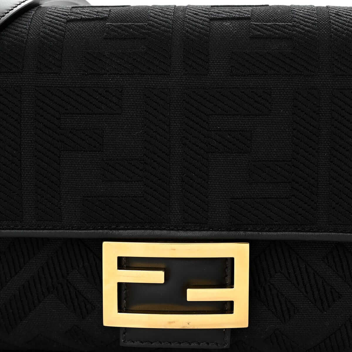 FENDI Baguette Black Canvas Shoulder Bag With FF Motif