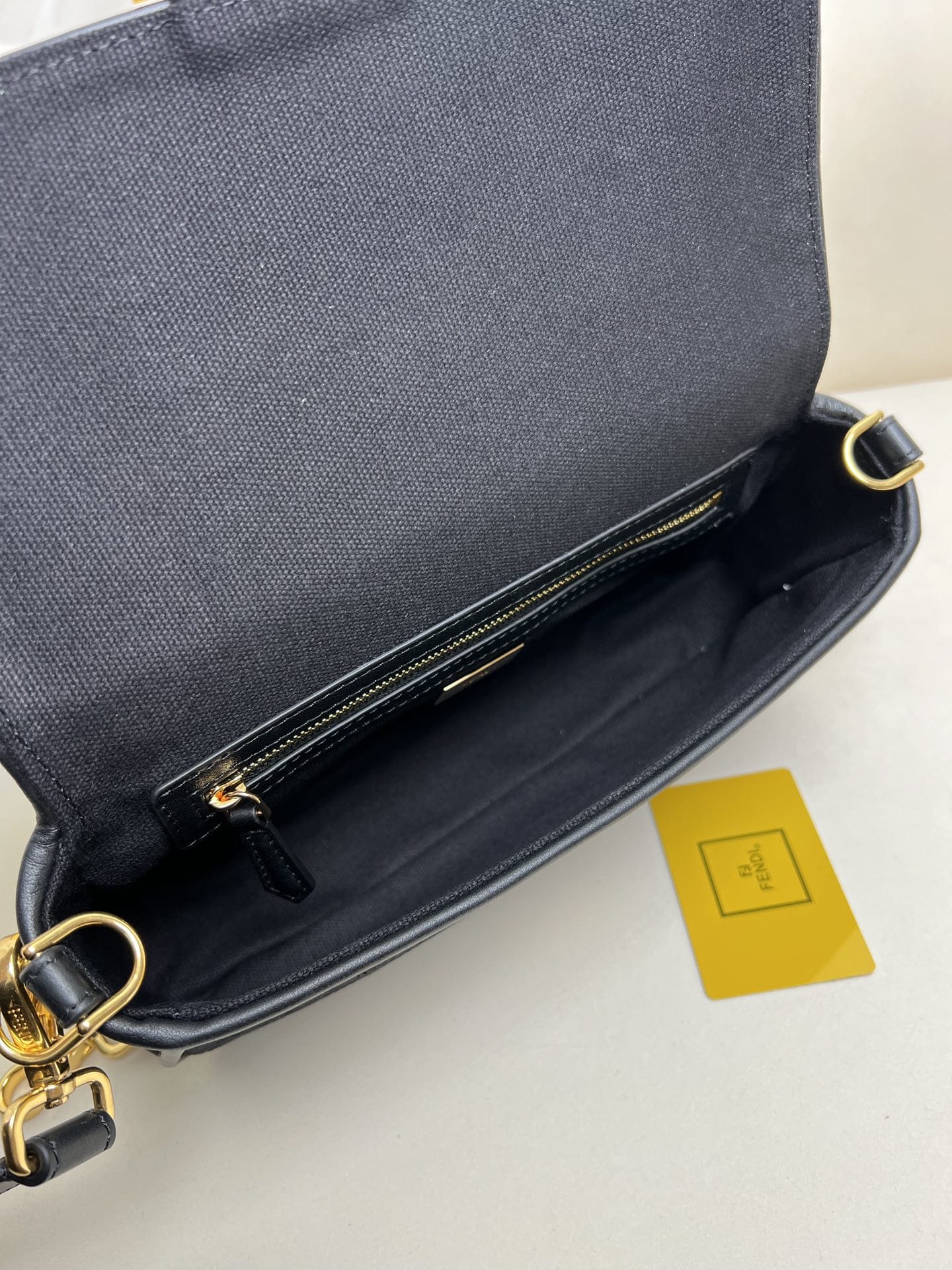 FENDI Baguette Black Canvas Shoulder Bag With FF Motif