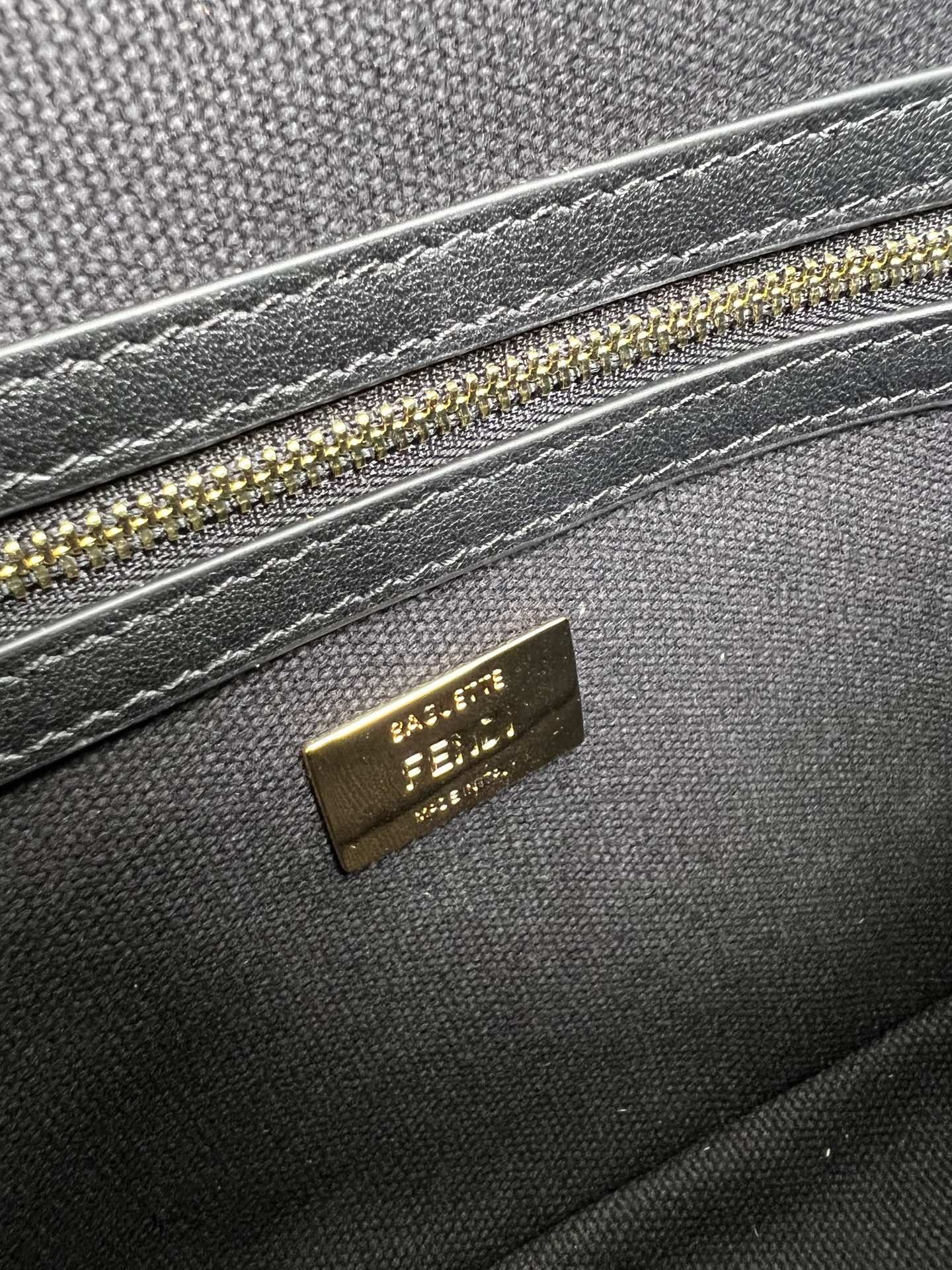 FENDI Baguette Black Canvas Shoulder Bag With FF Motif