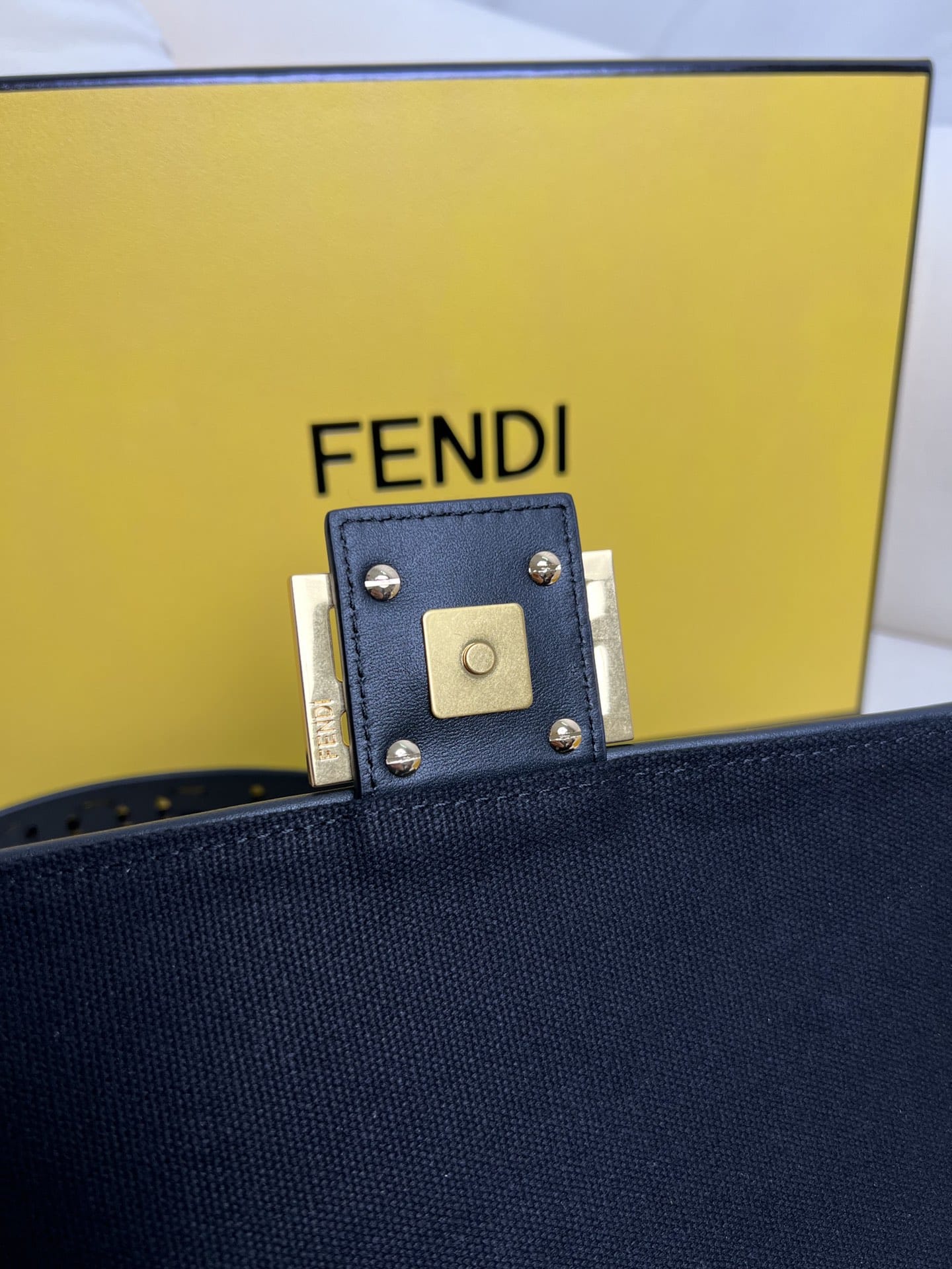 FENDI Baguette Black Canvas Shoulder Bag With FF Motif