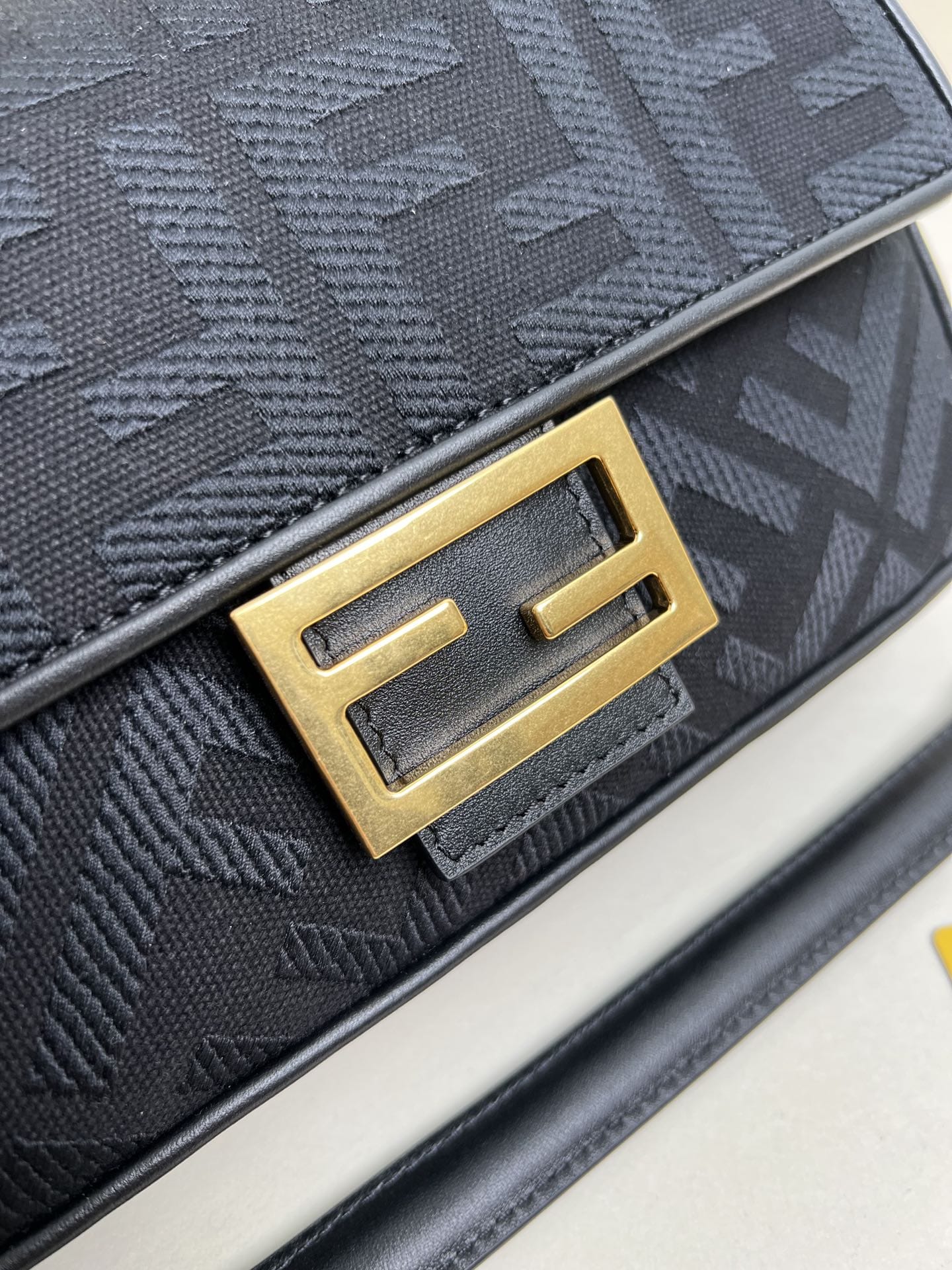 FENDI Baguette Black Canvas Shoulder Bag With FF Motif