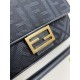 FENDI Baguette Black Canvas Shoulder Bag With FF Motif