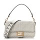 FENDI Baguette White Canvas Shoulder Bag With FF Motif