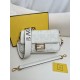 FENDI Baguette White Canvas Shoulder Bag With FF Motif