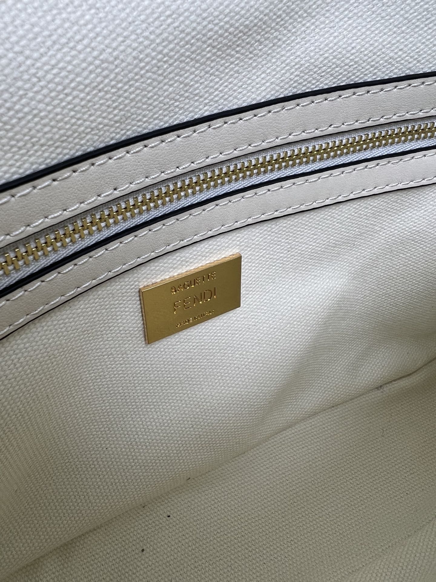 FENDI Baguette White Canvas Shoulder Bag With FF Motif