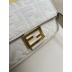 FENDI Baguette White Canvas Shoulder Bag With FF Motif