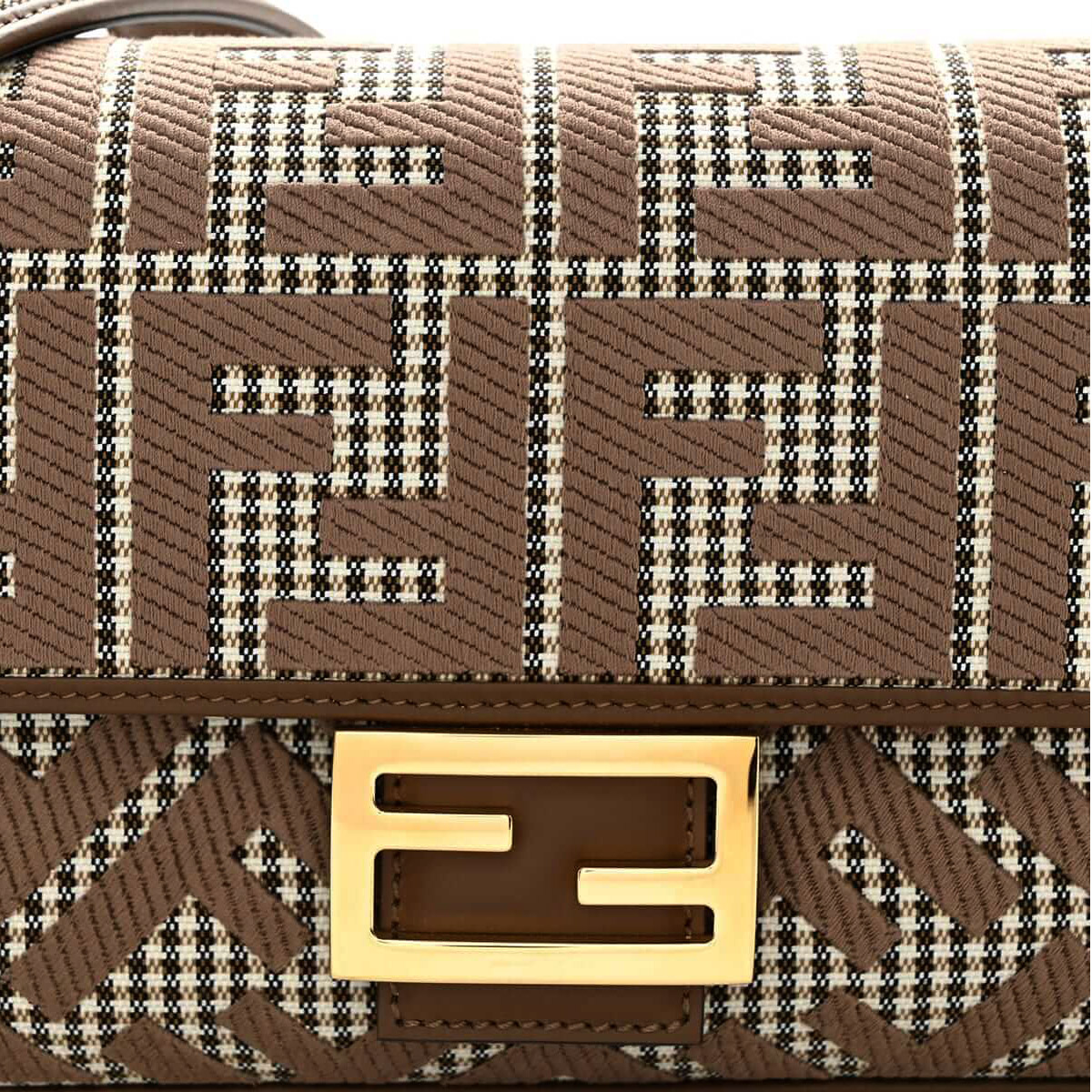 FENDI Baguette Beige Canvas Shoulder Bag With FF Motif