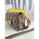 FENDI Baguette Beige Canvas Shoulder Bag With FF Motif