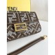 FENDI Baguette Beige Canvas Shoulder Bag With FF Motif