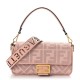 FENDI Baguette Pink Canvas Shoulder Bag With FF Motif