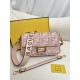 FENDI Baguette Pink Canvas Shoulder Bag With FF Motif