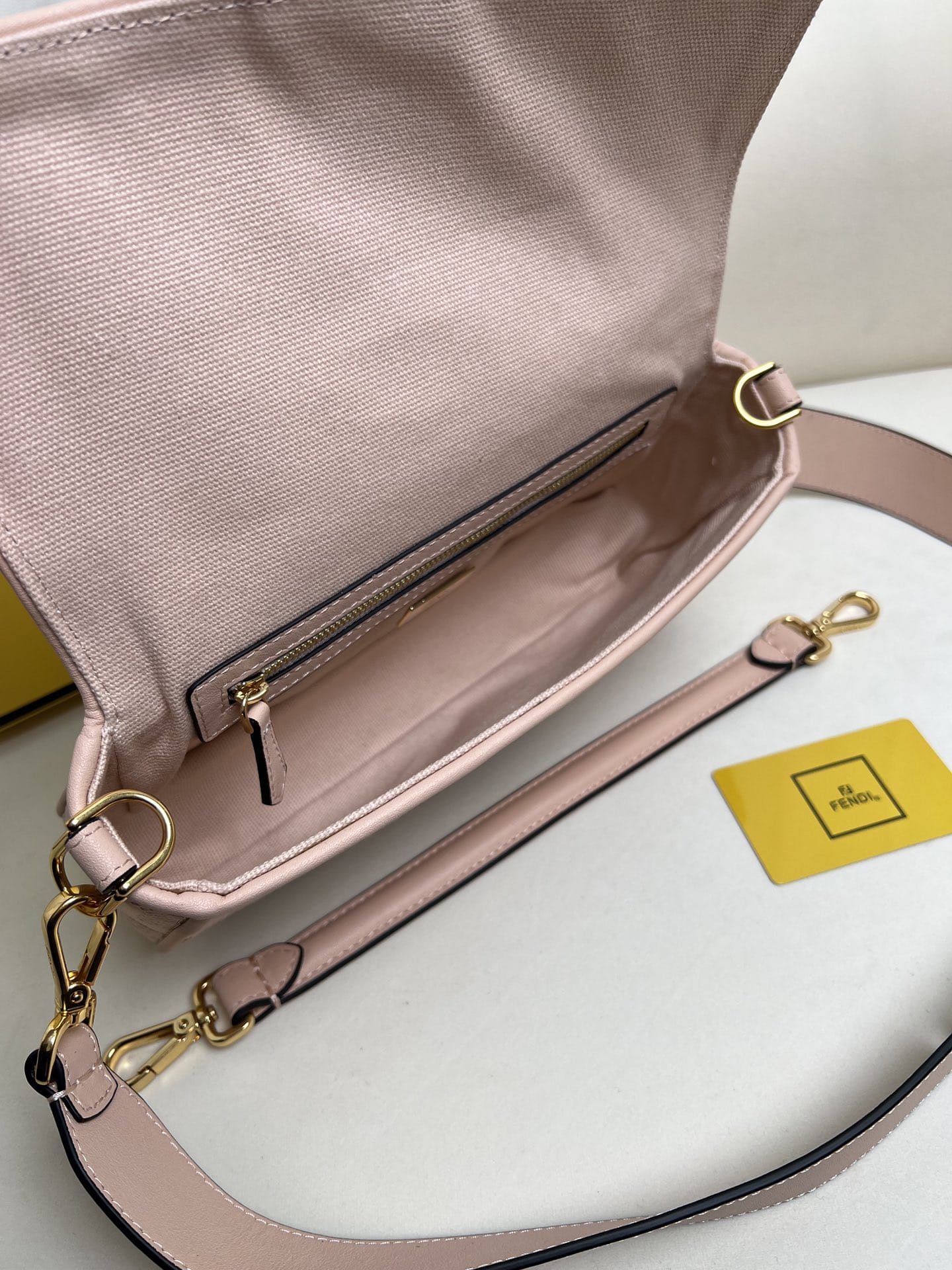 FENDI Baguette Pink Canvas Shoulder Bag With FF Motif