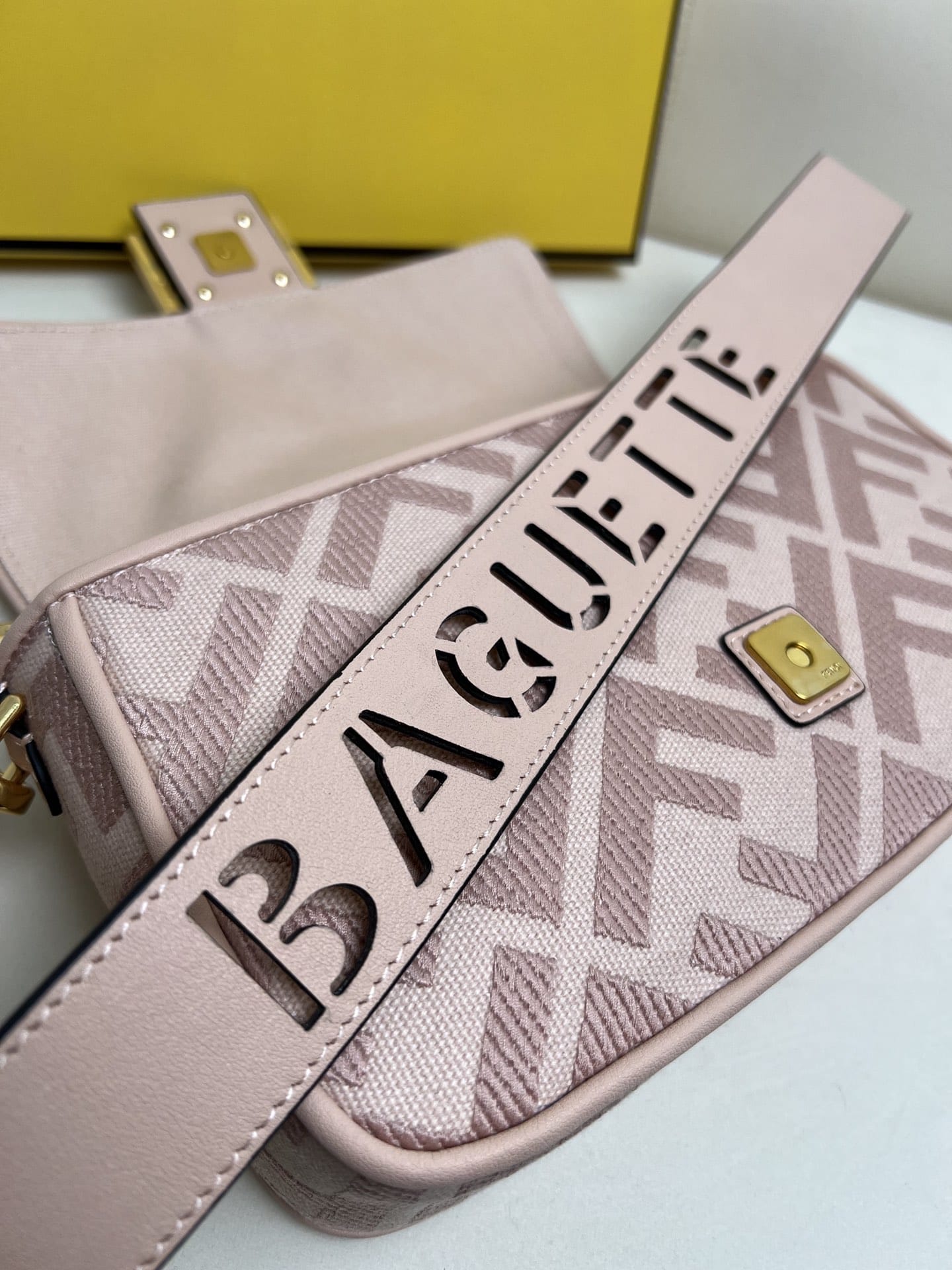 FENDI Baguette Pink Canvas Shoulder Bag With FF Motif