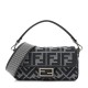 FENDI Baguette Grigio Anthracite Canvas Shoulder Bag With FF Motif