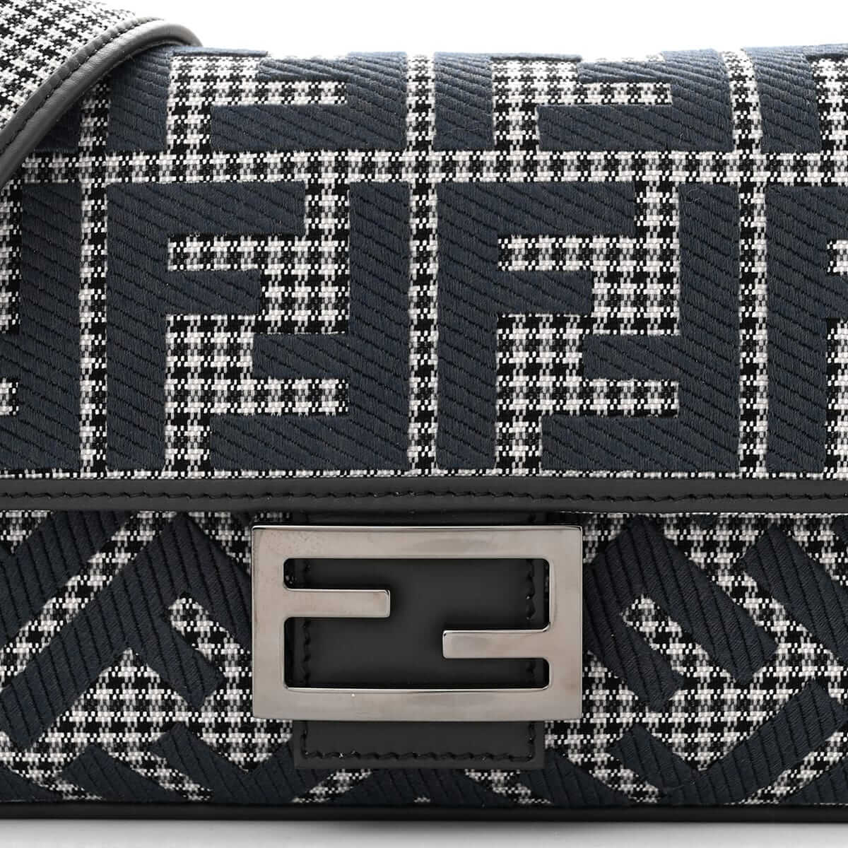 FENDI Baguette Grigio Anthracite Canvas Shoulder Bag With FF Motif