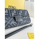 FENDI Baguette Grigio Anthracite Canvas Shoulder Bag With FF Motif