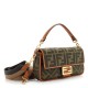 FENDI Baguette Army Green Canvas Shoulder Bag With FF Motif