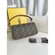 FENDI Baguette Army Green Canvas Shoulder Bag With FF Motif