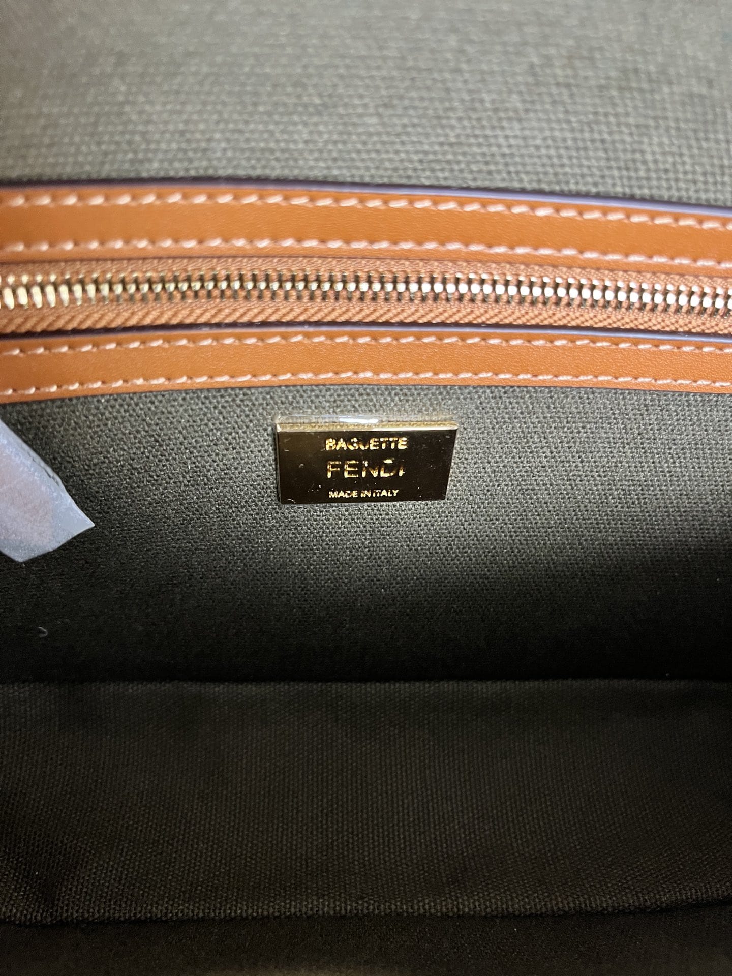 FENDI Baguette Army Green Canvas Shoulder Bag With FF Motif