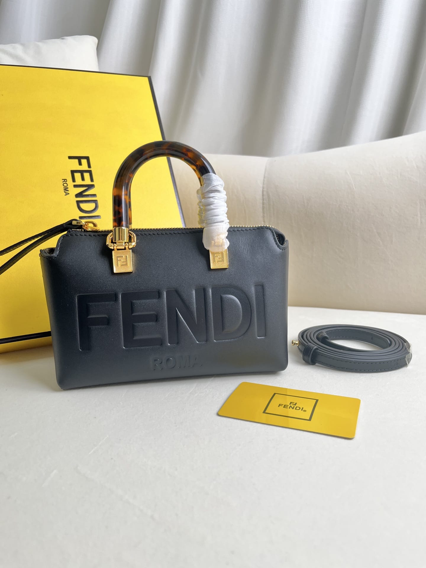 FENDI By The Way Mini Black Boston Bag In Leather