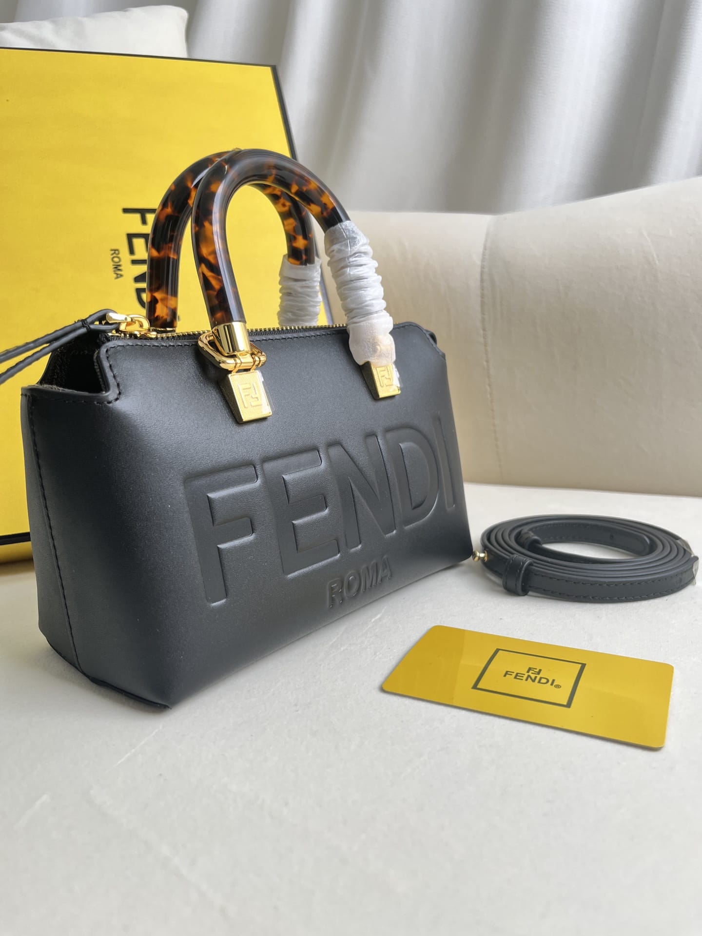 FENDI By The Way Mini Black Boston Bag In Leather