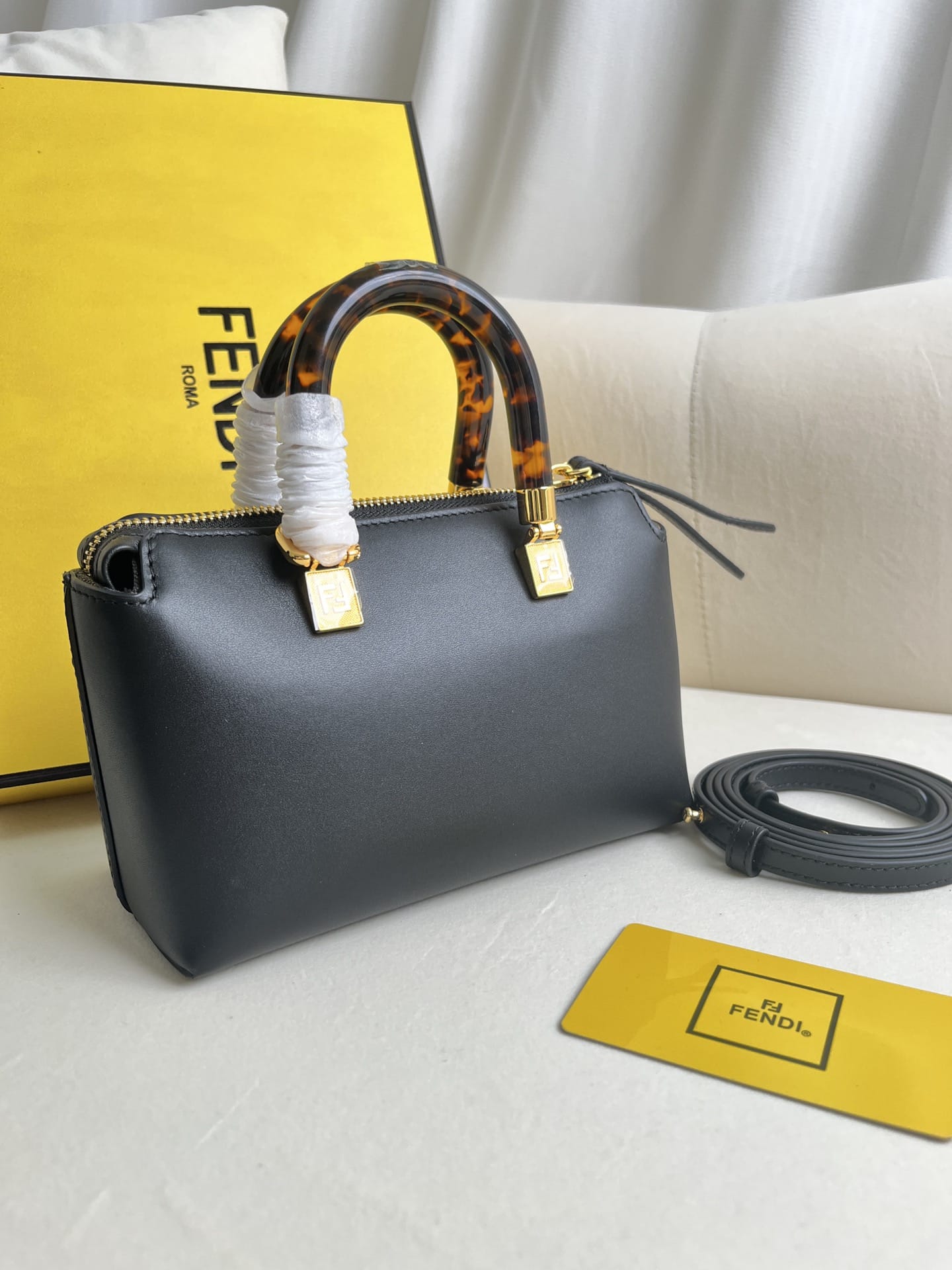 FENDI By The Way Mini Black Boston Bag In Leather