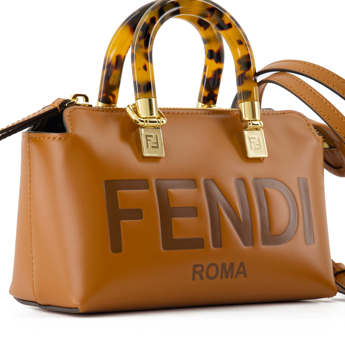 FENDI By The Way Mini Brown Boston Bag In Leather