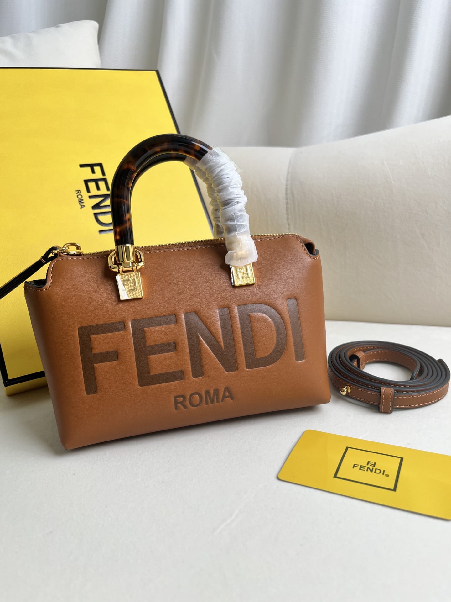 FENDI By The Way Mini Brown Boston Bag In Leather