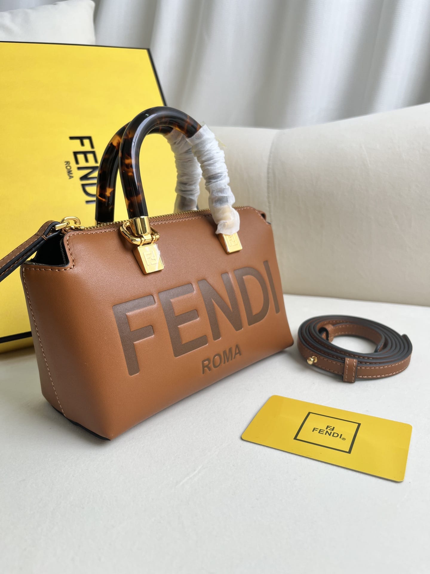 FENDI By The Way Mini Brown Boston Bag In Leather